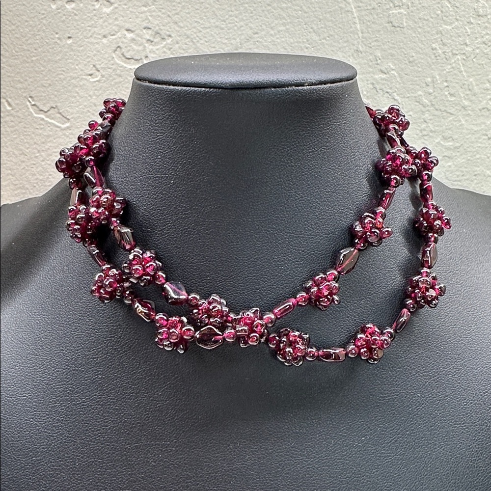 Gorgeous Polished Garnet Cluster Continuous Strand Necklace